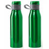 Aluminium waterfles/drinkfles - 2x - metallic groen - met schroefdop - 700 ml - Drinkflessen