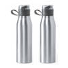 Aluminium waterfles/drinkfles - 2x - metallic zilver - met schroefdop - 700 ml - Drinkflessen