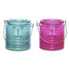 Citronella kaars - in windlicht - 2x - blauw en roze - 20 branduren - citrusgeur - geurkaarsen