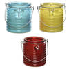 Citronella kaars - in windlicht - 3x - blauw/geel en rood - 20 branduren - citrusgeur - geurkaarsen