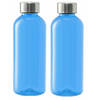 Kunststof waterfles/drinkfles/sportfles - 2x - blauw - met RVS dop - 600 ml - Drinkflessen