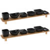 2x stuks serveerplank met 12 hapjes/saus/tapas schaaltjes hout 50 x 8 cm - Serveerplanken