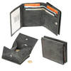 Trifold Wallet in Gray with Genuine Leather - Compact Size - 4 East - 9.5x8x2.5cm - 6 Credit card compartments - 2