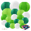 Fissaly® 20 Stuks Lampionnen Set Versiering Groen & Wit – Feest Decoratie – Verjaardag, Jungle & Safari Thema - Papier