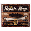 Clayre & Eef Tekstbord 25x20 cm Bruin Ijzer Auto Repair shop Wandbord Bruin Wandbord