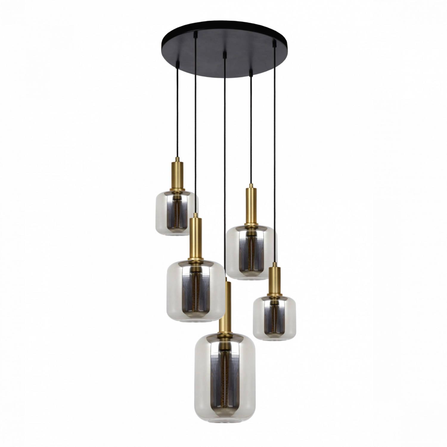 CASA DI ELTURO Hanglamp Smokey Rond Grey & Gold - 5 Lampen - Ø50 x H150 cm