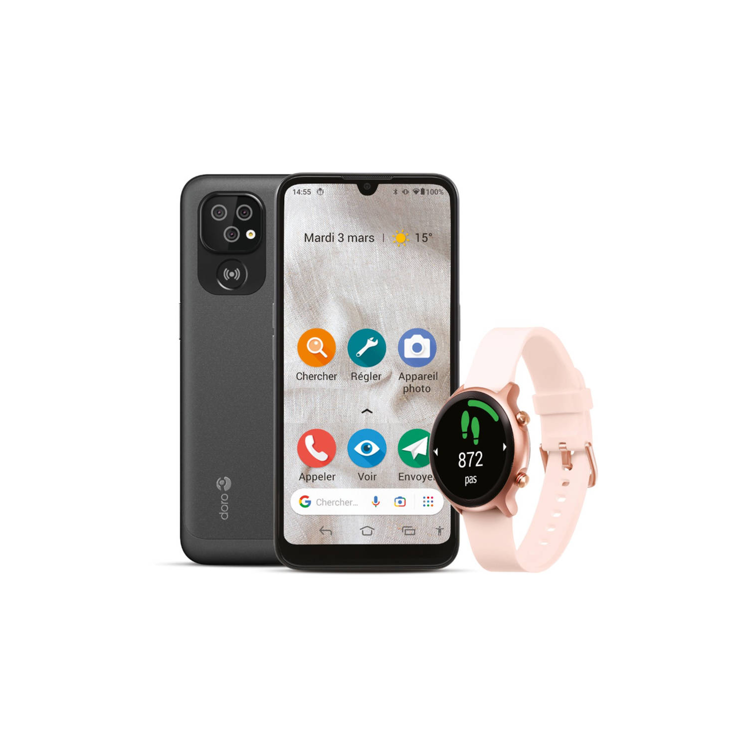 Doro 8100 4G Smartphone 32GB (Inclusief Smartwatch Roze)