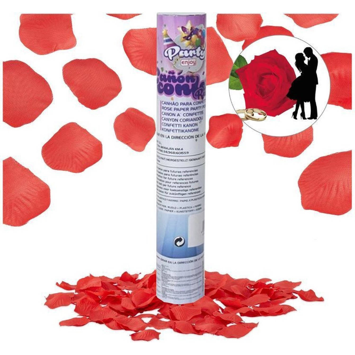 Discountershop 1x party popper rozenblaadjes Rood - 30 cm Roos papier - confetti kanon - confettishooter