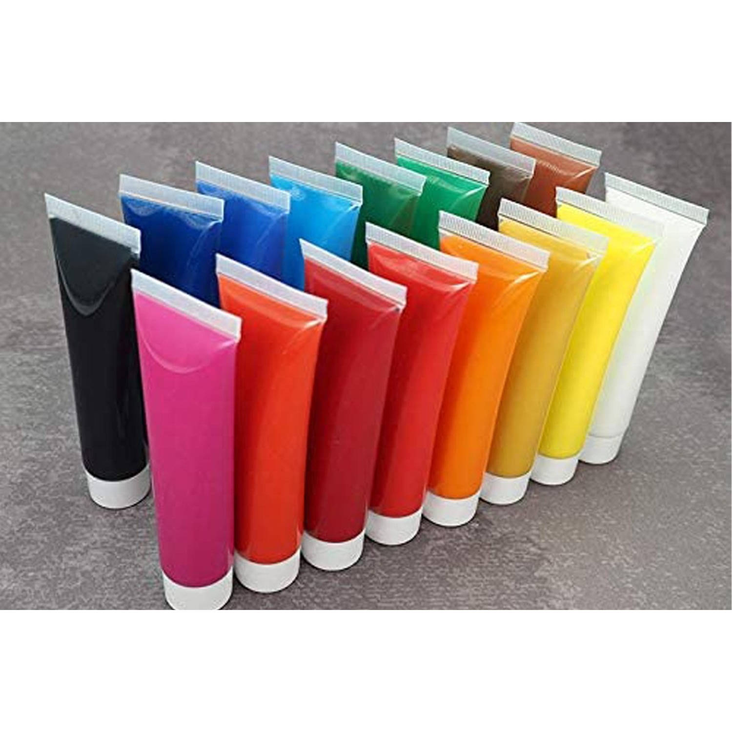 Set van 18 tubes hoogwaardige acrylverf - schilderkleuren voor kunstenaars, gevorderden, beginners - hoge kleurglans