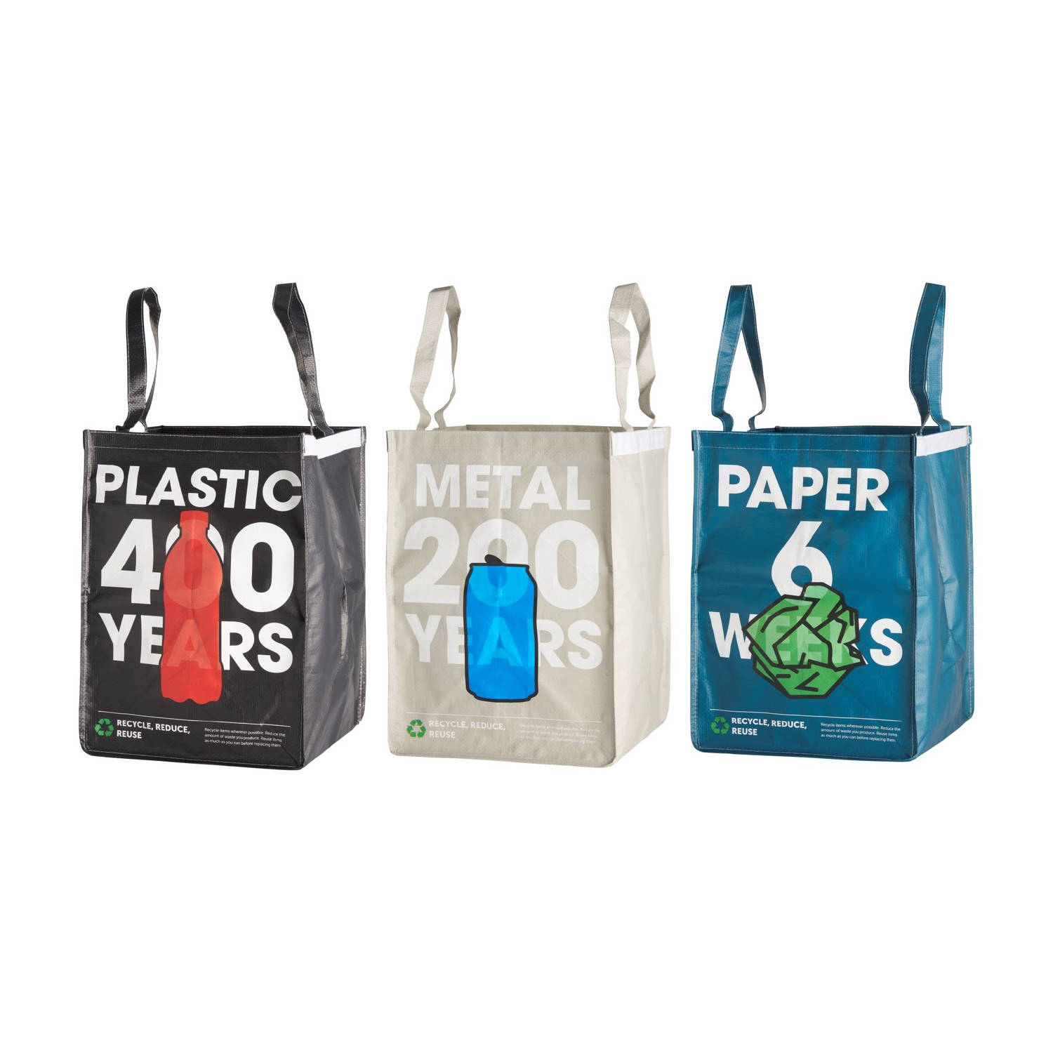 Day Sorteerzakken voor afval herbruikbaar PMD papier 3 stuks opvouwbaar met klittenband