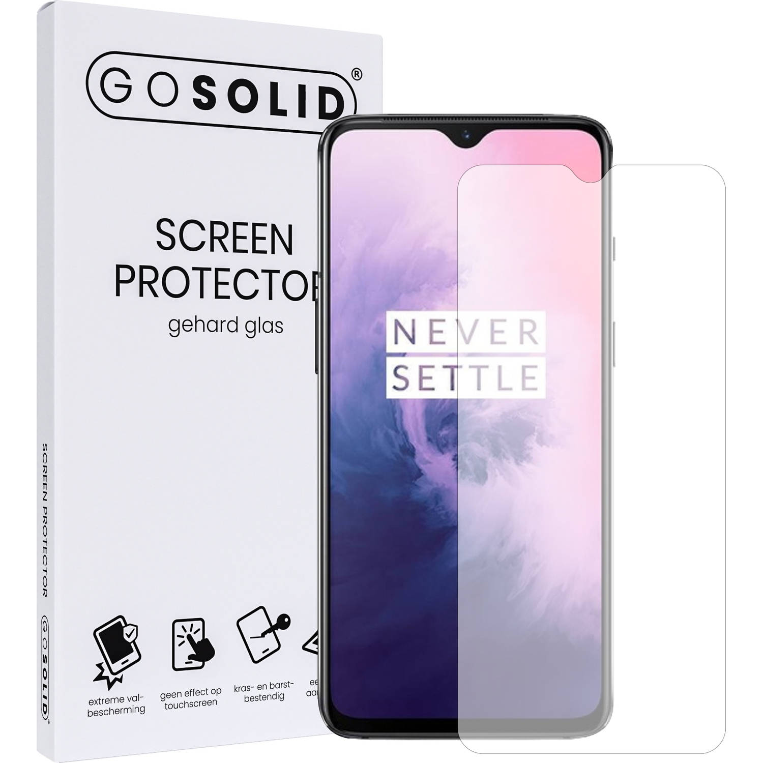 GO SOLID! Screenprotector voor Oneplus 7T gehard glas
