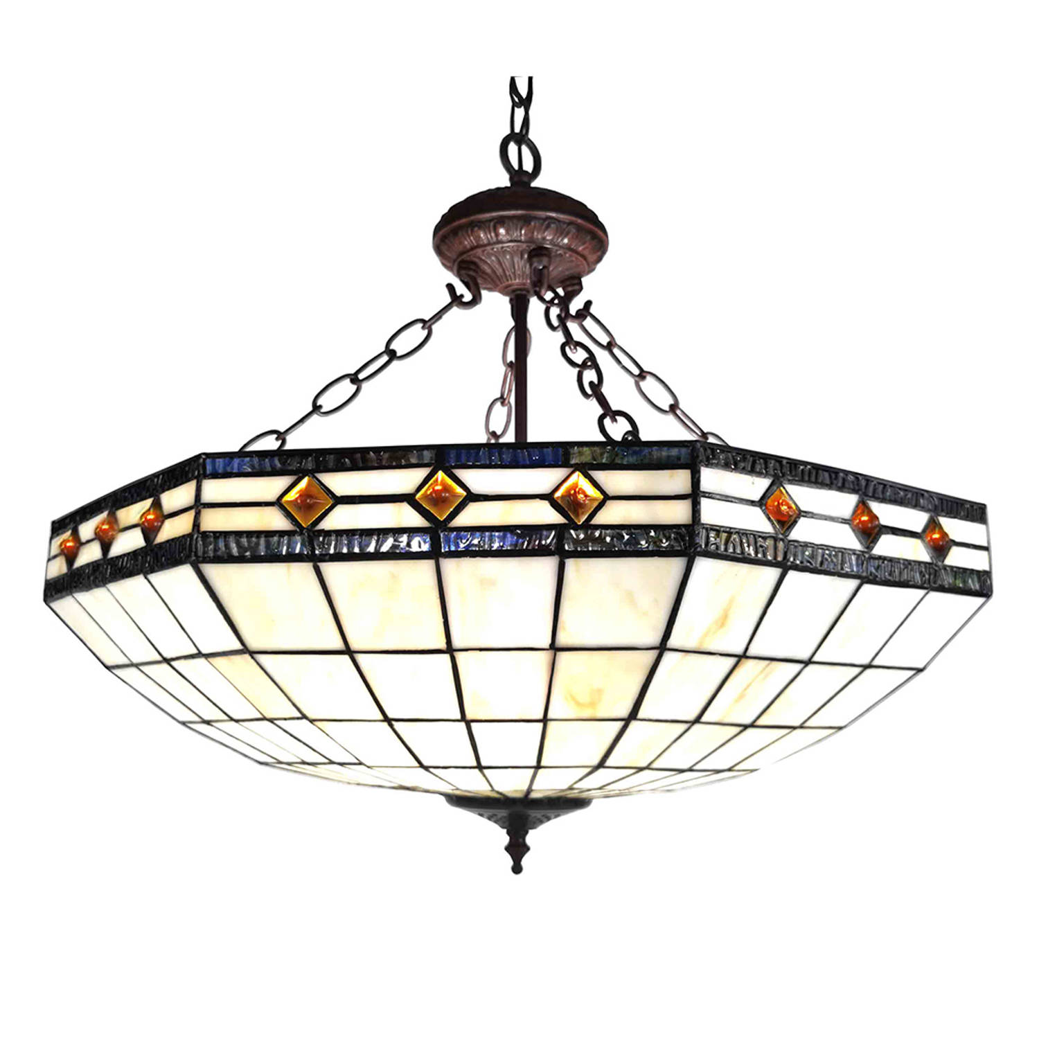 HAES DECO - Tiffany Hanglamp Ø 57x125cm Beige Glas Metaal Tiffany Hanglamp Eettafel Tiffany Hanglampen Eetkamer