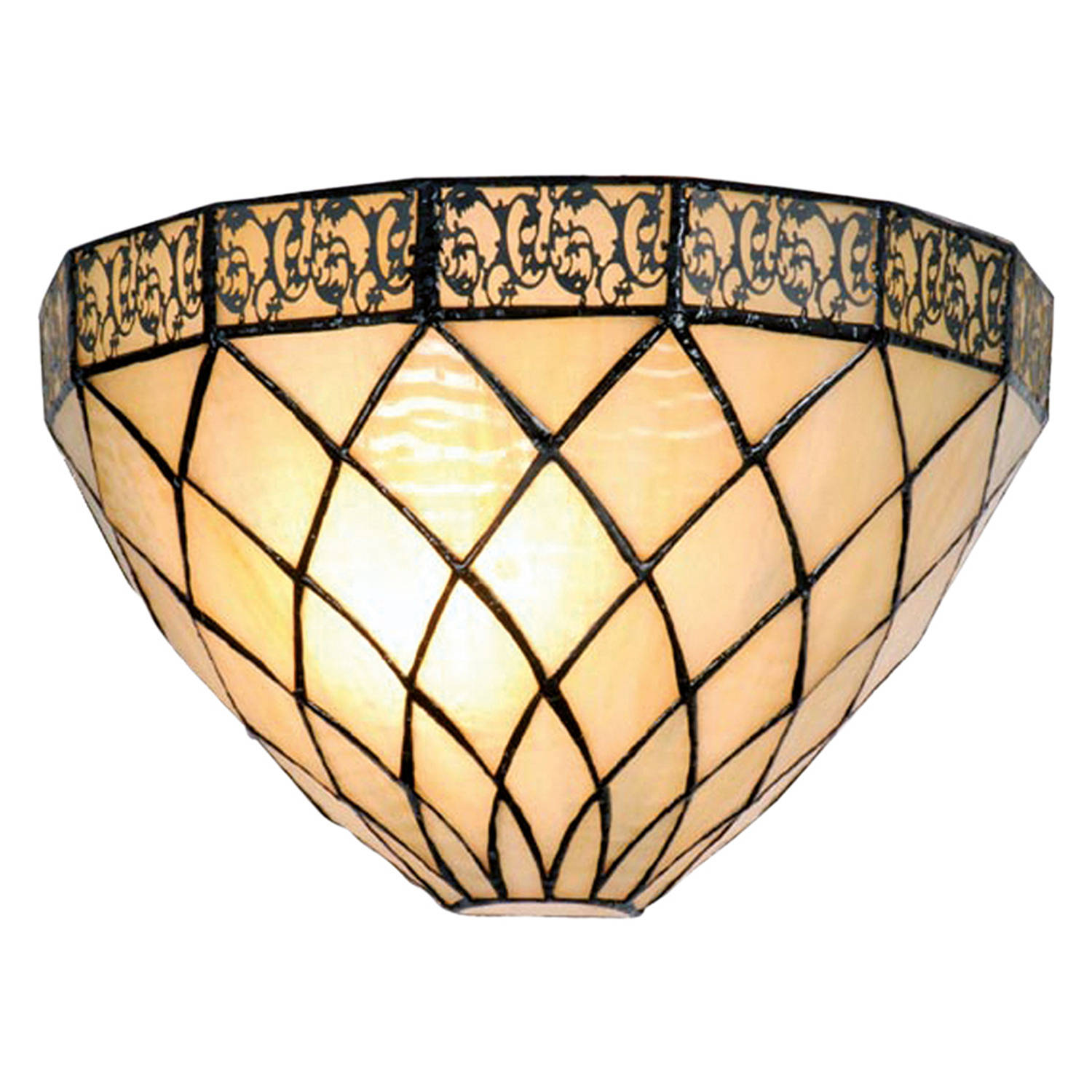 HAES DECO - Wandlamp Tiffany 30x15x20 cm Beige Bruin Metaal Glas Muurlamp Sfeerlamp Glas in Lood