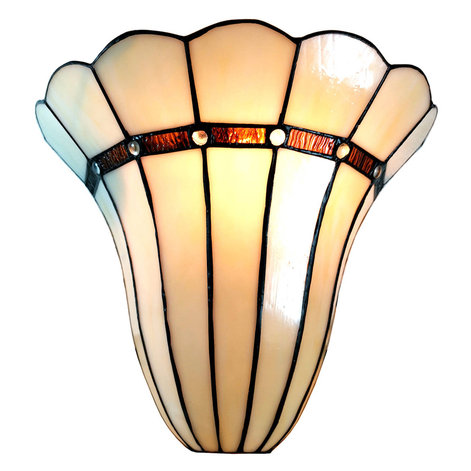HAES DECO - Wandlamp Tiffany 28*18*33 cm Beige Ijzer, Glas Art Deco Muurlamp Sfeerlamp Glas in Lood