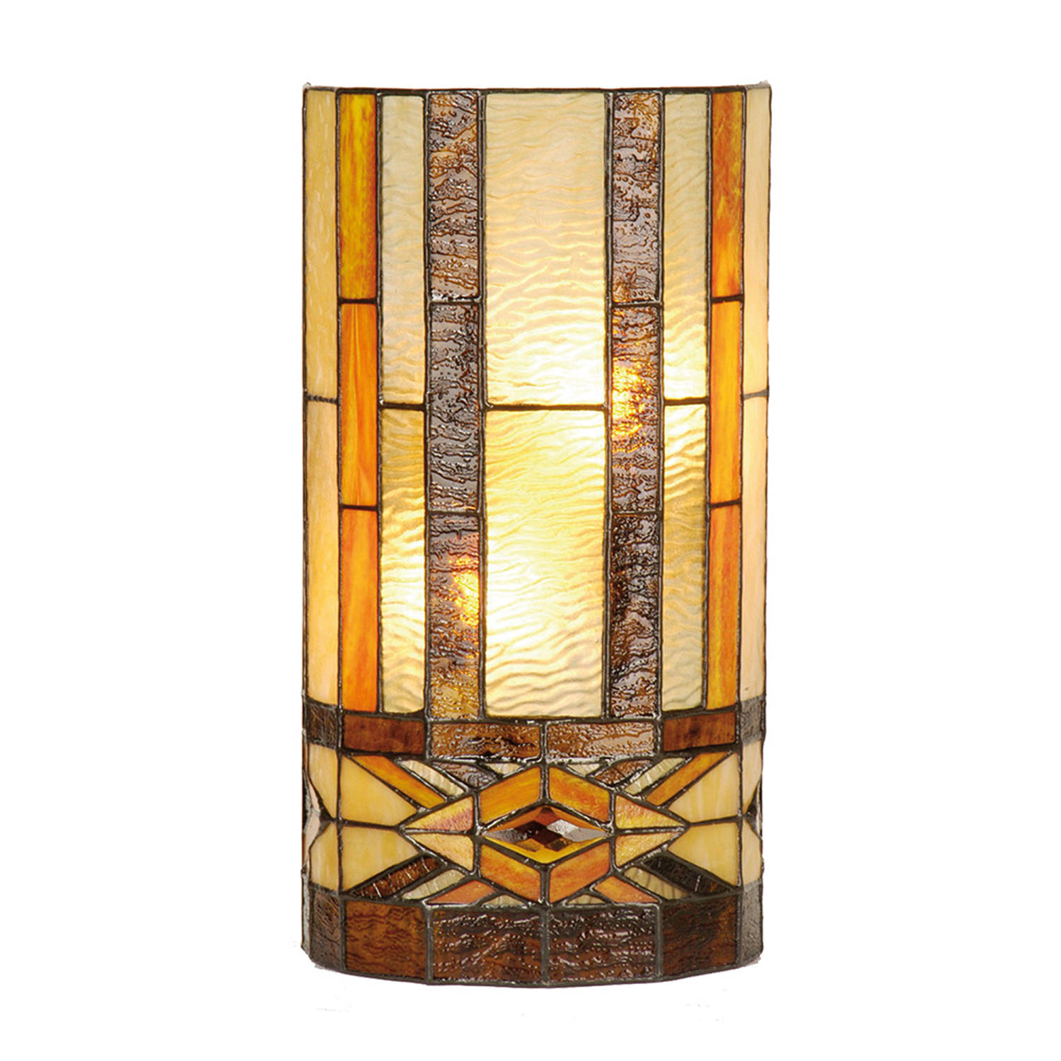 HAES DECO - Wandlamp Tiffany 20x11x36 cm Beige Bruin Metaal Glas Halfrond Muurlamp Sfeerlamp Tiffany Lamp