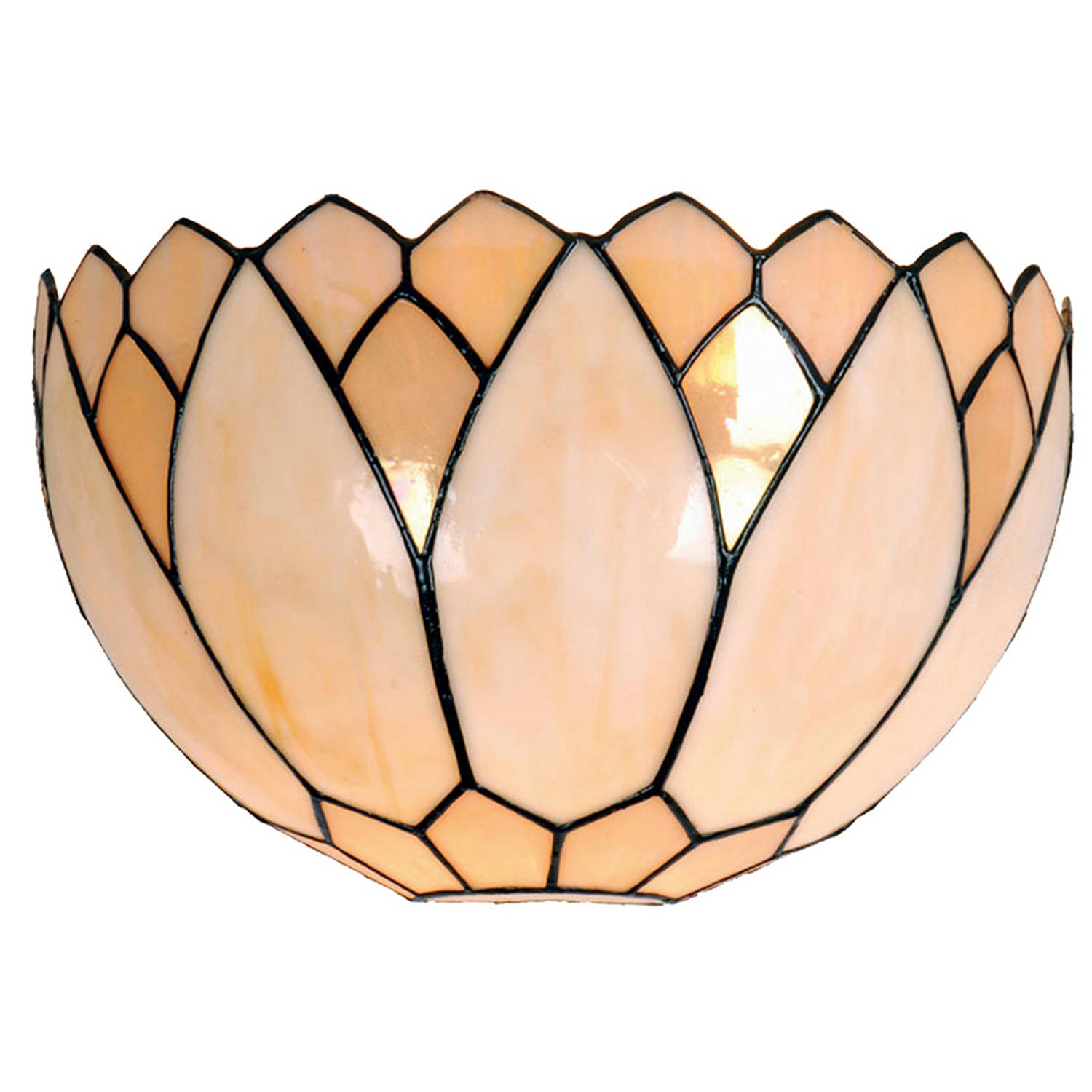 HAES DECO - Wandlamp Tiffany 30x15x20 cm Beige Glas Halfrond Muurlamp Sfeerlamp Tiffany Lamp