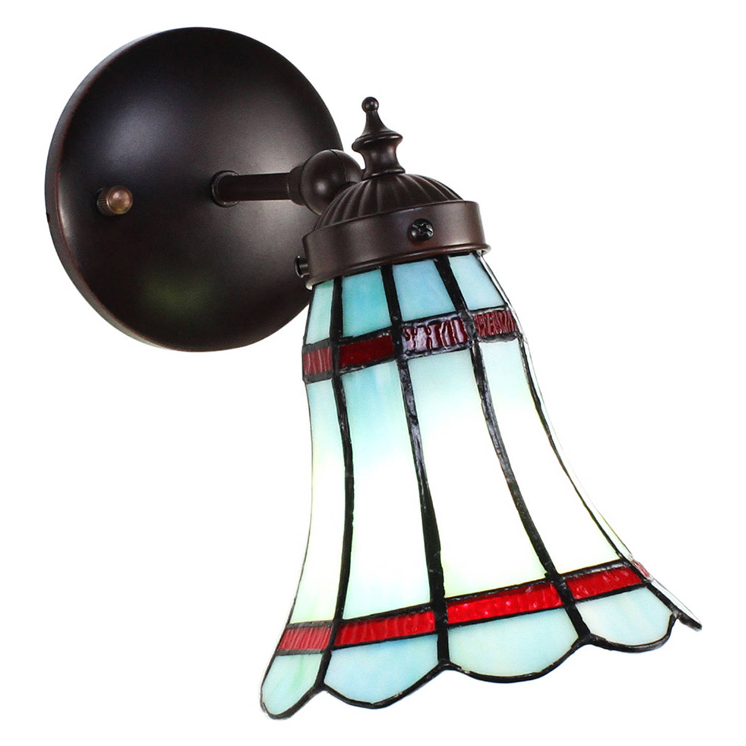 HAES DECO - Wandlamp Tiffany 17x12x23 cm Blauw Rood Glas Metaal Rond Muurlamp Sfeerlamp Tiffany Lamp