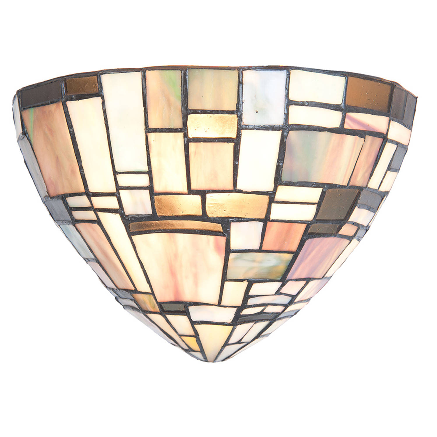 HAES DECO - Wandlamp Tiffany 30x16x18 cm Bruin Beige Glas Driehoek Muurlamp Sfeerlamp Glas in Lood