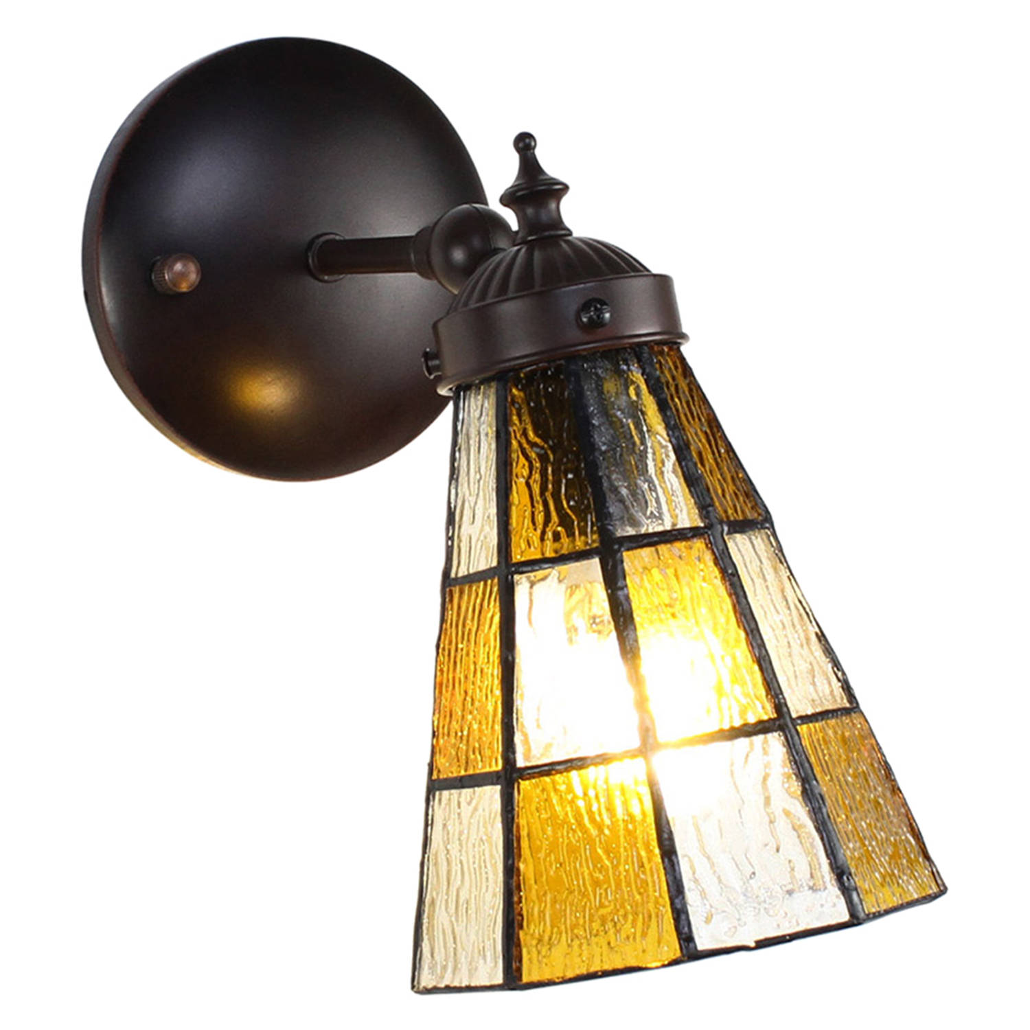 HAES DECO - Wandlamp Tiffany 17x12x23 cm Bruin Glas Metaal Muurlamp Sfeerlamp Tiffany Lamp