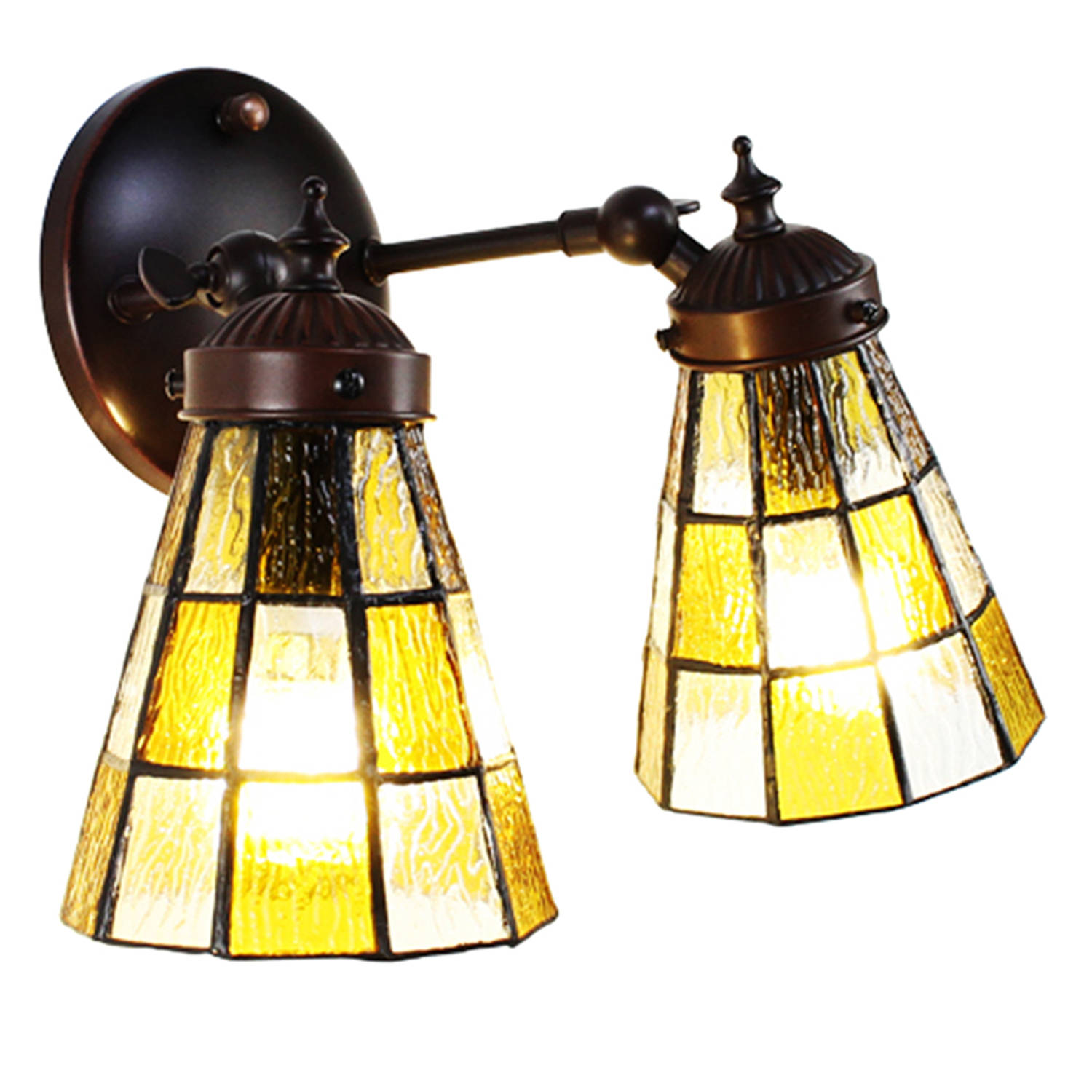 HAES DECO - Wandlamp Tiffany 30x23x23 cm 18x15x115 cm Bruin Glas Metaal Rond Muurlamp Sfeerlamp Tiffany Lamp