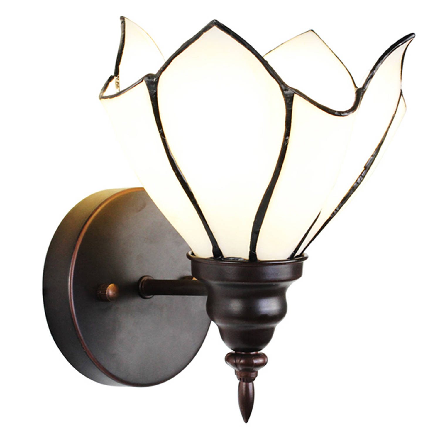 HAES DECO - Wandlamp Tiffany 23x17x19 cm Wit Bruin Glas Metaal Muurlamp Sfeerlamp Tiffany Lamp