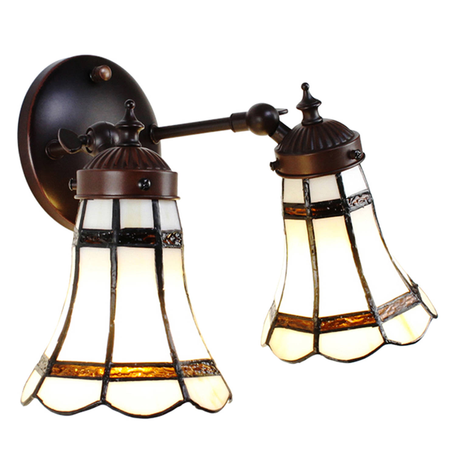 HAES DECO - Wandlamp Tiffany 30x23x23 cm Wit Bruin Glas Metaal Geen vorm Muurlamp Sfeerlamp Tiffany Lamp