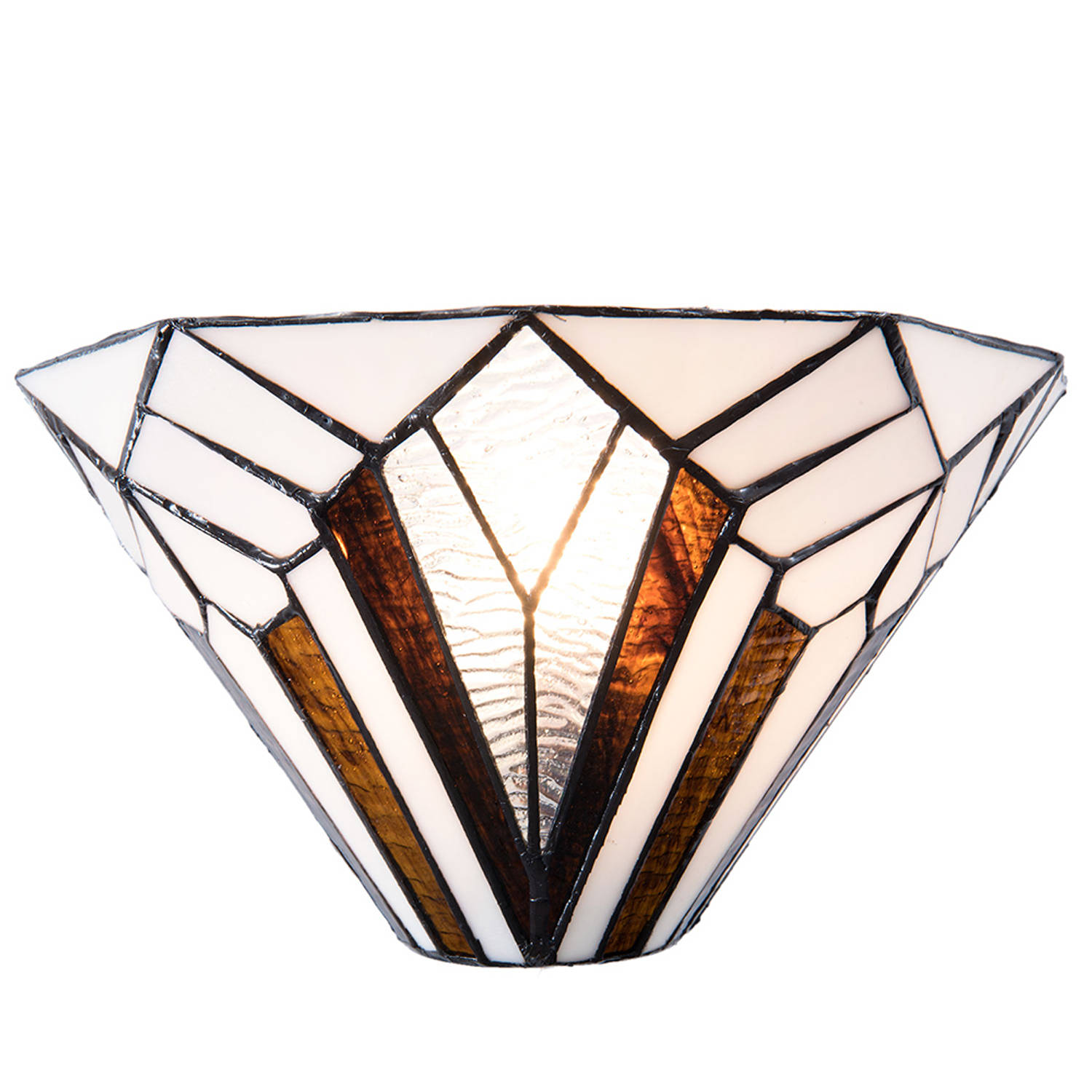 HAES DECO - Wandlamp Tiffany 31x16x16 cm Wit Bruin Metaal Glas Driehoek Muurlamp Sfeerlamp Tiffany Lamp