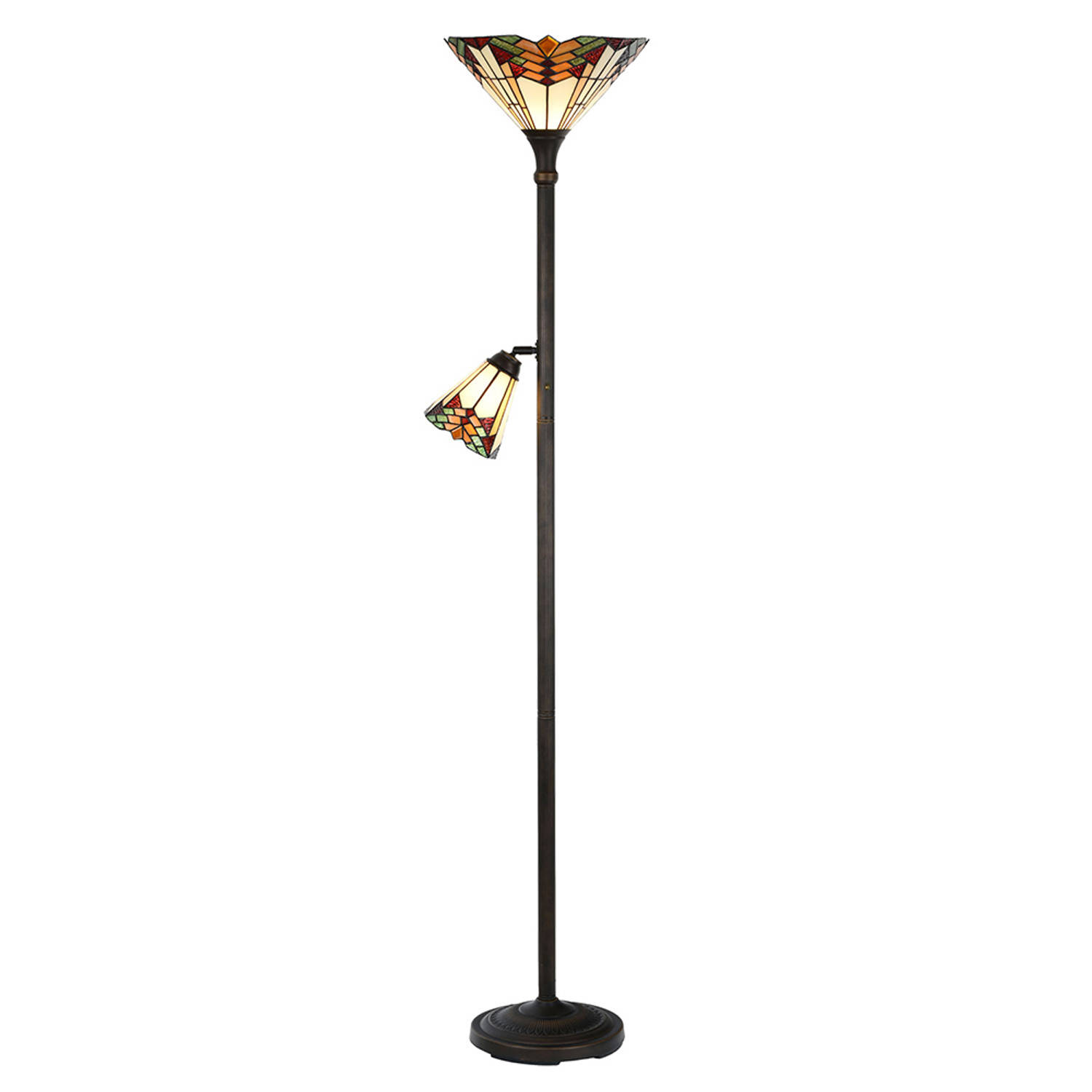 HAES DECO - Tiffany Vloerlamp Ø 30x178 cm Beige Rood Metaal Glas Staande Lamp Staanlamp Tiffany Lamp