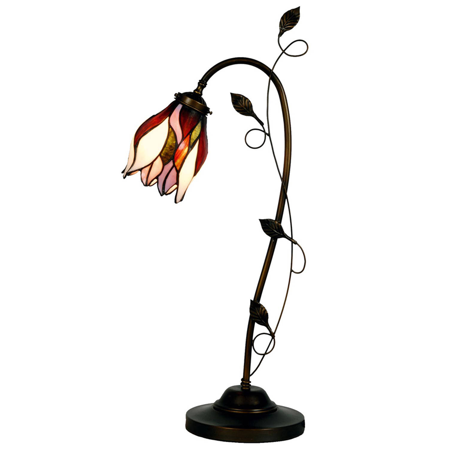 HAES DECO - Bureaulamp Bankierslamp Tiffany 34x24x72 cm Beige Bruin Glas Tulpen Tafellamp Glas in Lood