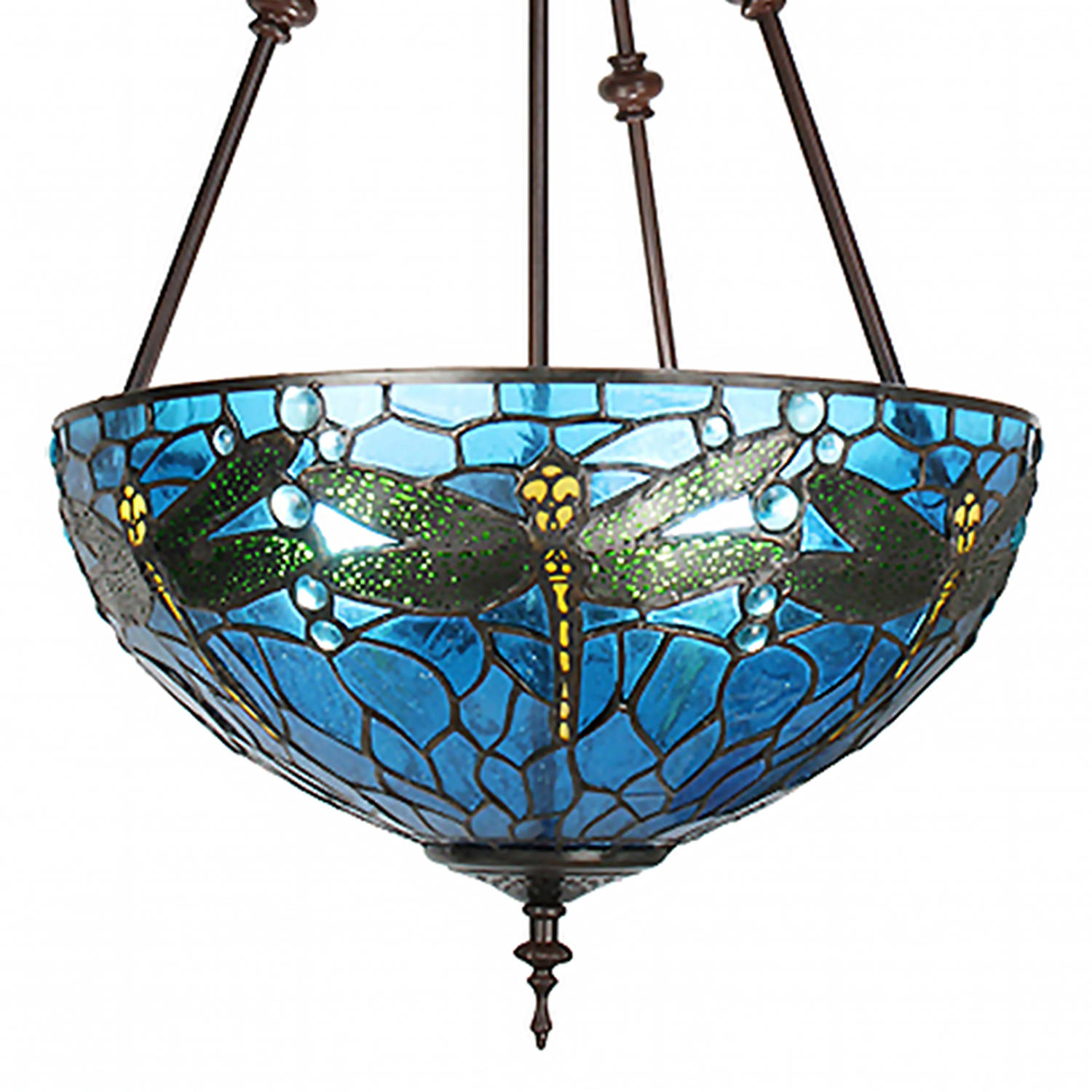 HAES DECO - Tiffany Hanglamp Ø 41x170cm Blauw Groen Metaal Glas Libelle Hanglamp Eettafel Hanglampen Eetkamer Glas in Lood