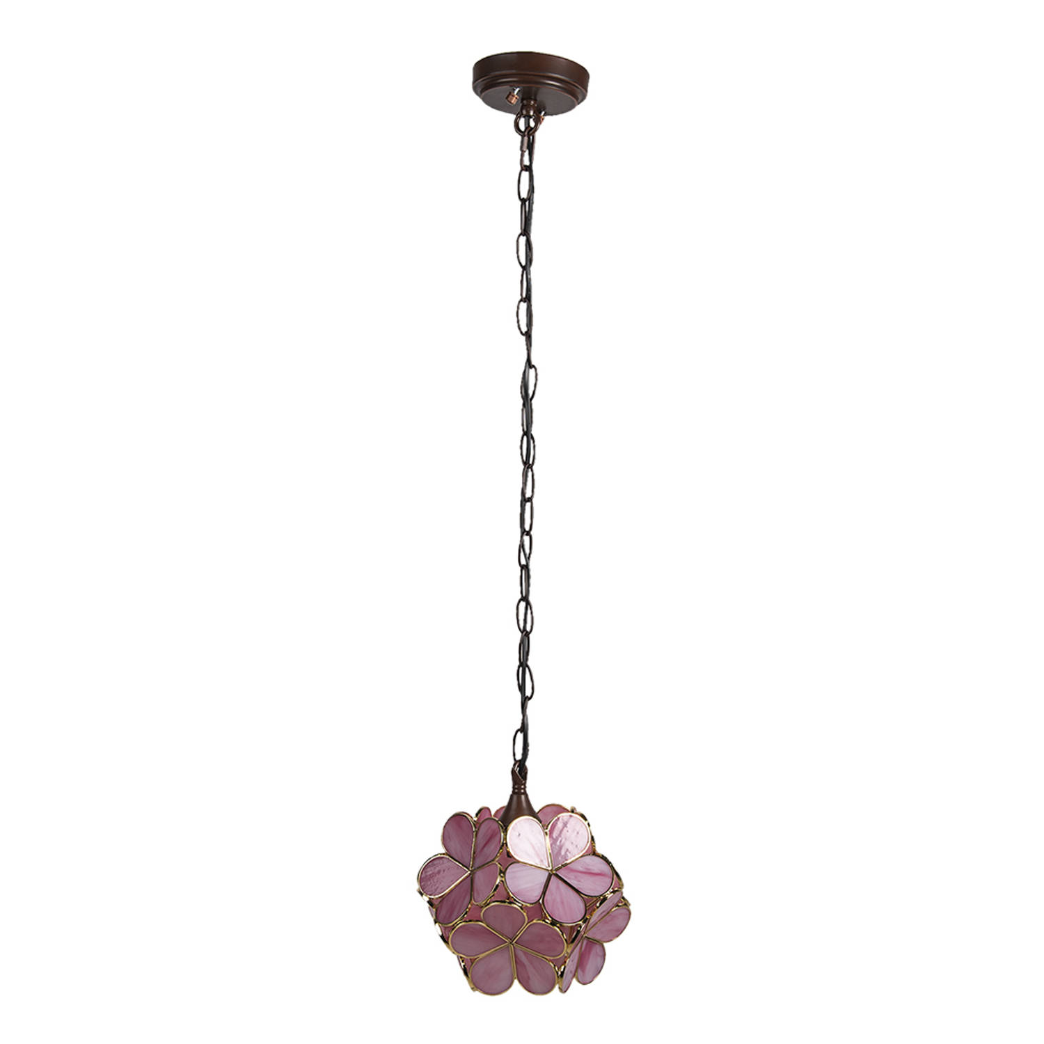 HAES DECO - Tiffany Hanglamp 21x21x17/90 cm Roze Geel Glas Bloemen Hanglamp Eettafel Hanglampen Eetkamer Glas in Lood