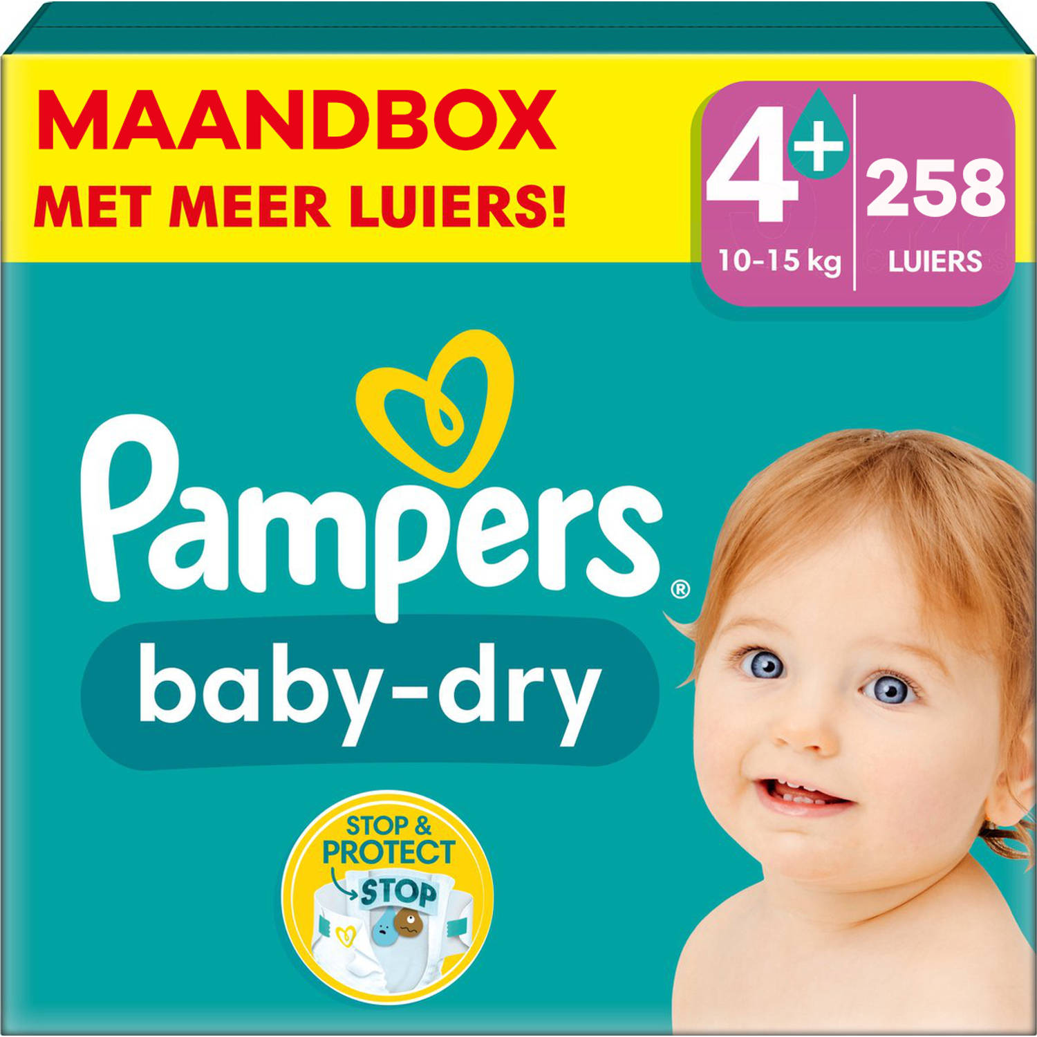 Pampers Baby Dry Maat 4+ Mega Maandbox 258 Stuks 10-15 Kg