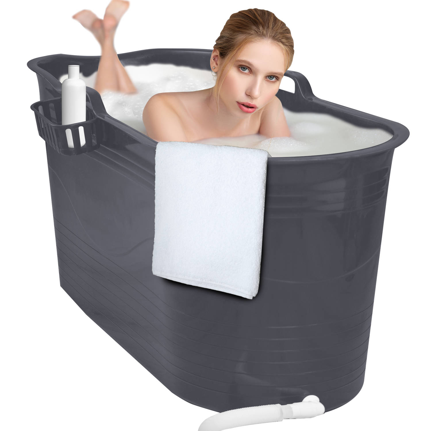 LIFEBATH - Zitbad Mira - Bath Bucket XL - 400L - Ligbad 122 cm - Donkergrijs