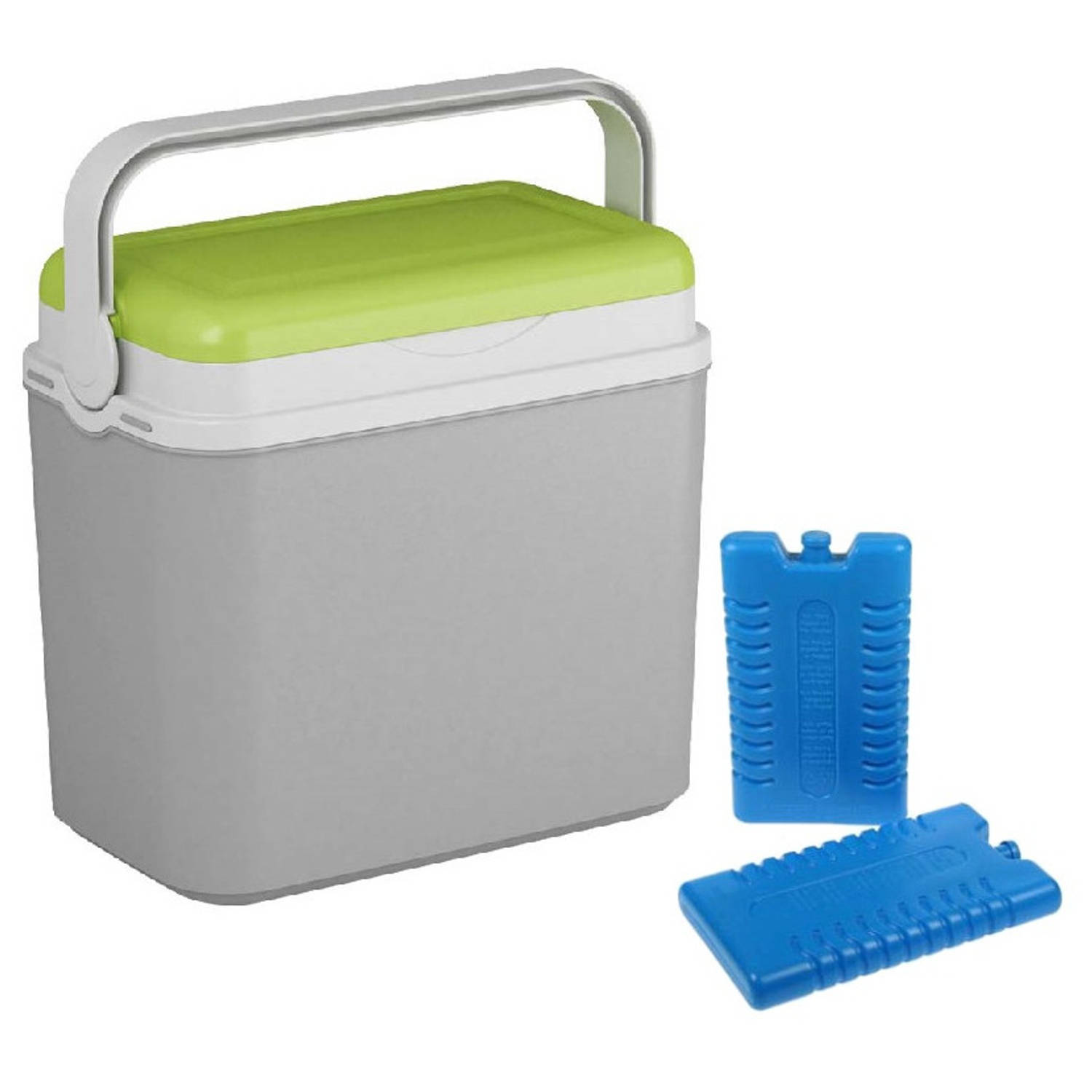 Koelbox grijs/groen 10 liter 30 x 19 x 28 cm incl. 2 koelelementen - Koelboxen