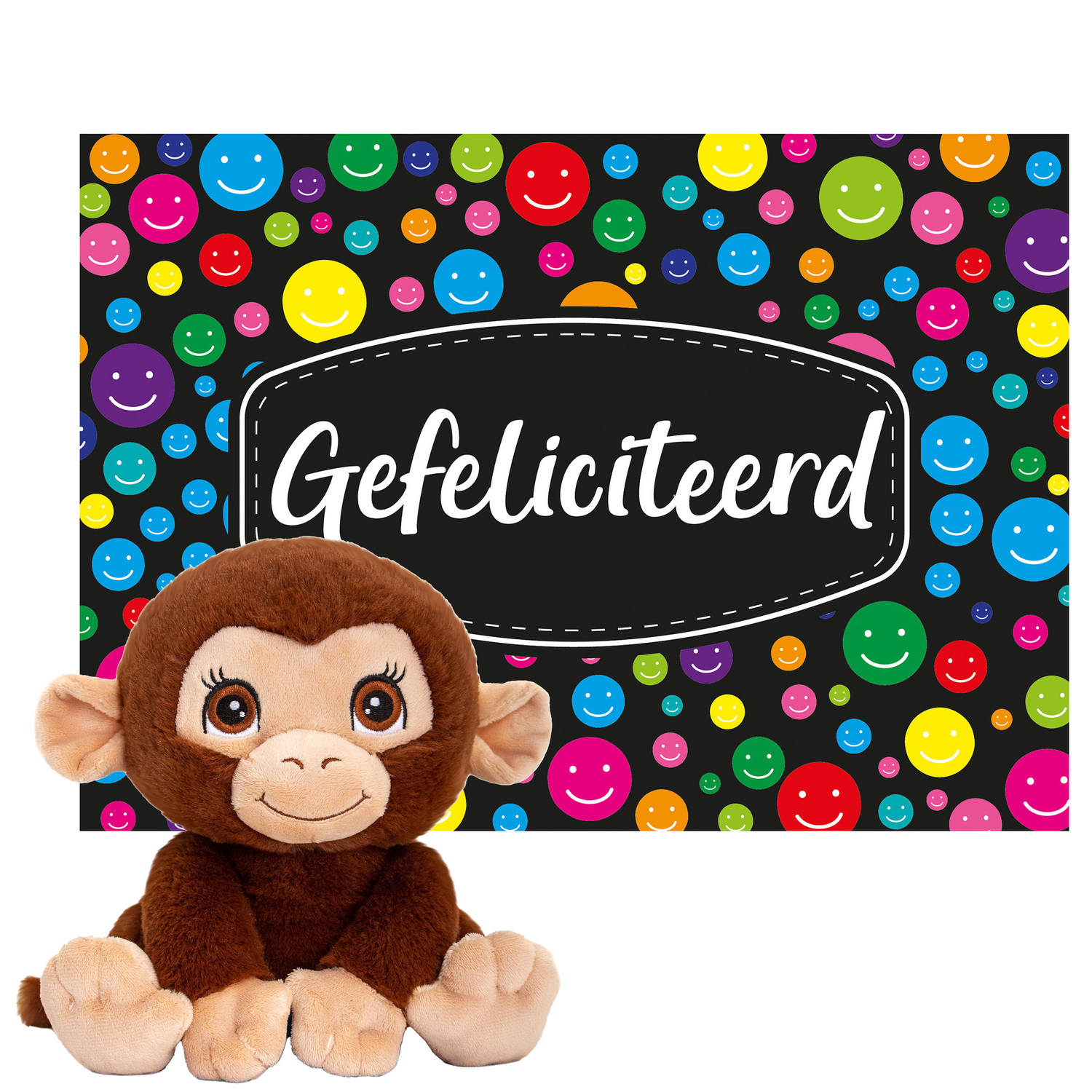 Keel Toys Cadeaukaart Gefeliciteerd Met Knuffeldier Chimpansee Aap 25 Cm Knuffeldier