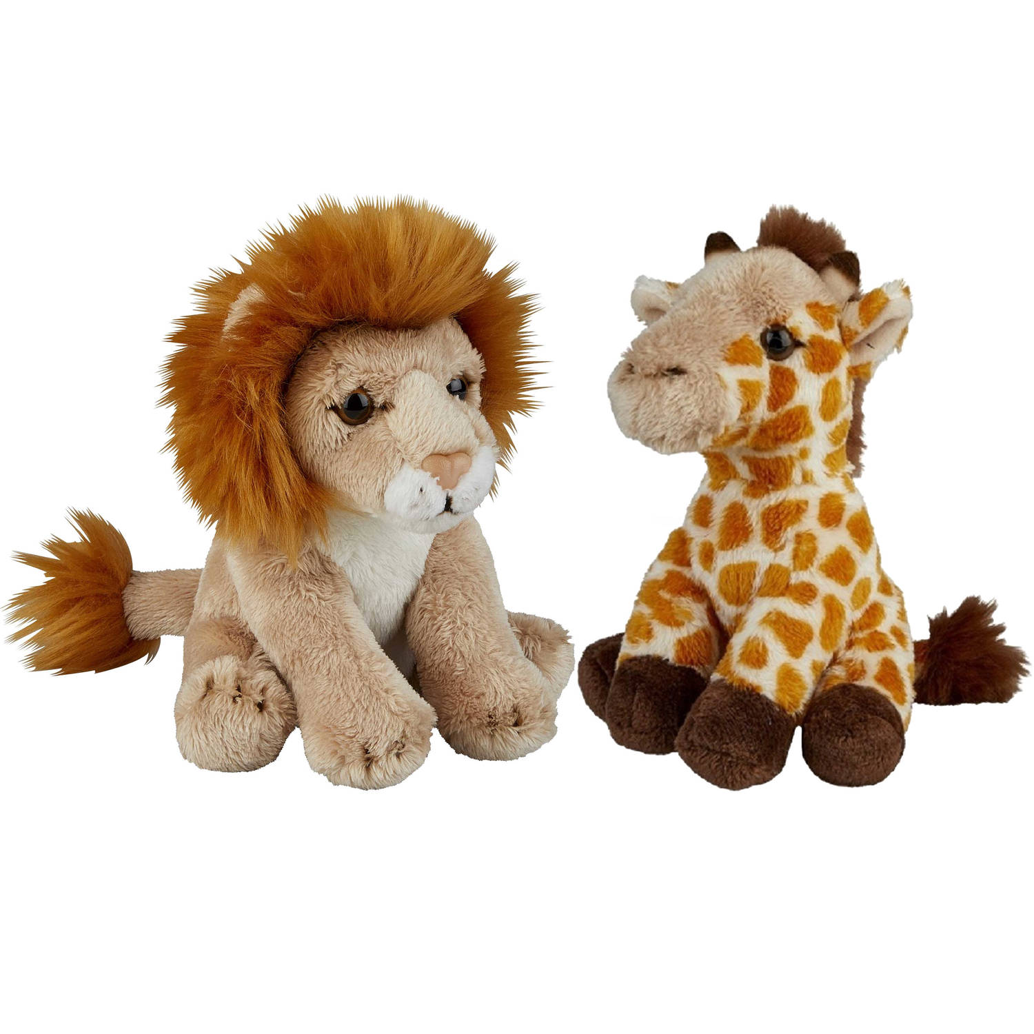 Safari Dieren Serie Pluche Knuffels 2x Stuks Giraffe En Leeuw Van 15 Cm Knuffeldier