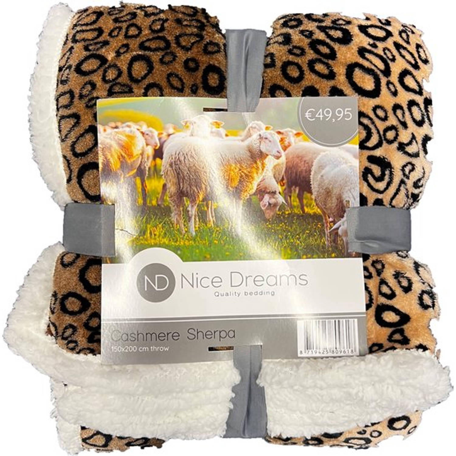 Nice Dreams Fleece Deken van Schapenvacht Sherpa Deken Plaid 150 x 200 cm Luxueus Comfortabel Jaguar