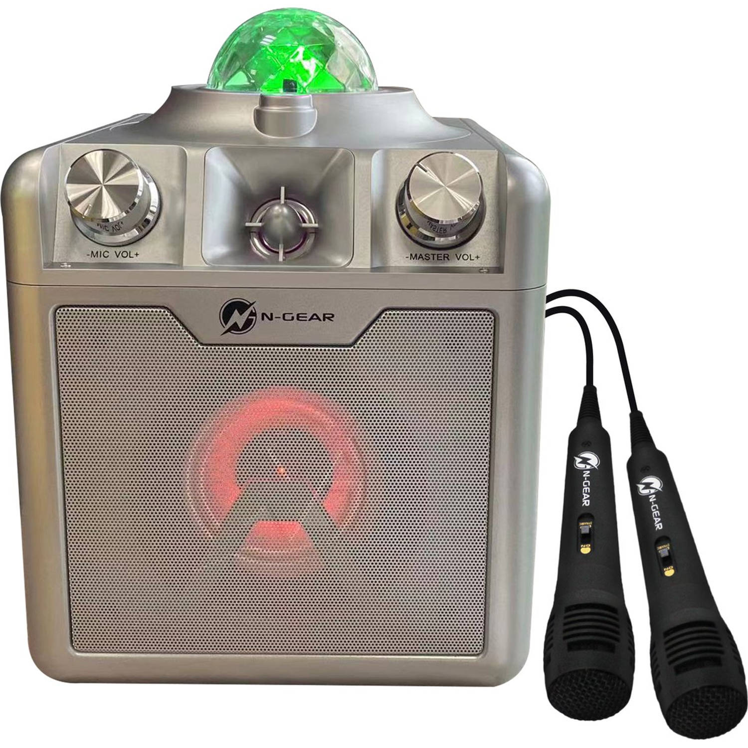 N-GEAR Disco Star 710 Silver Draadloze Karaoke Bluetooth Speaker Sterrenprojector 2 Microfoons