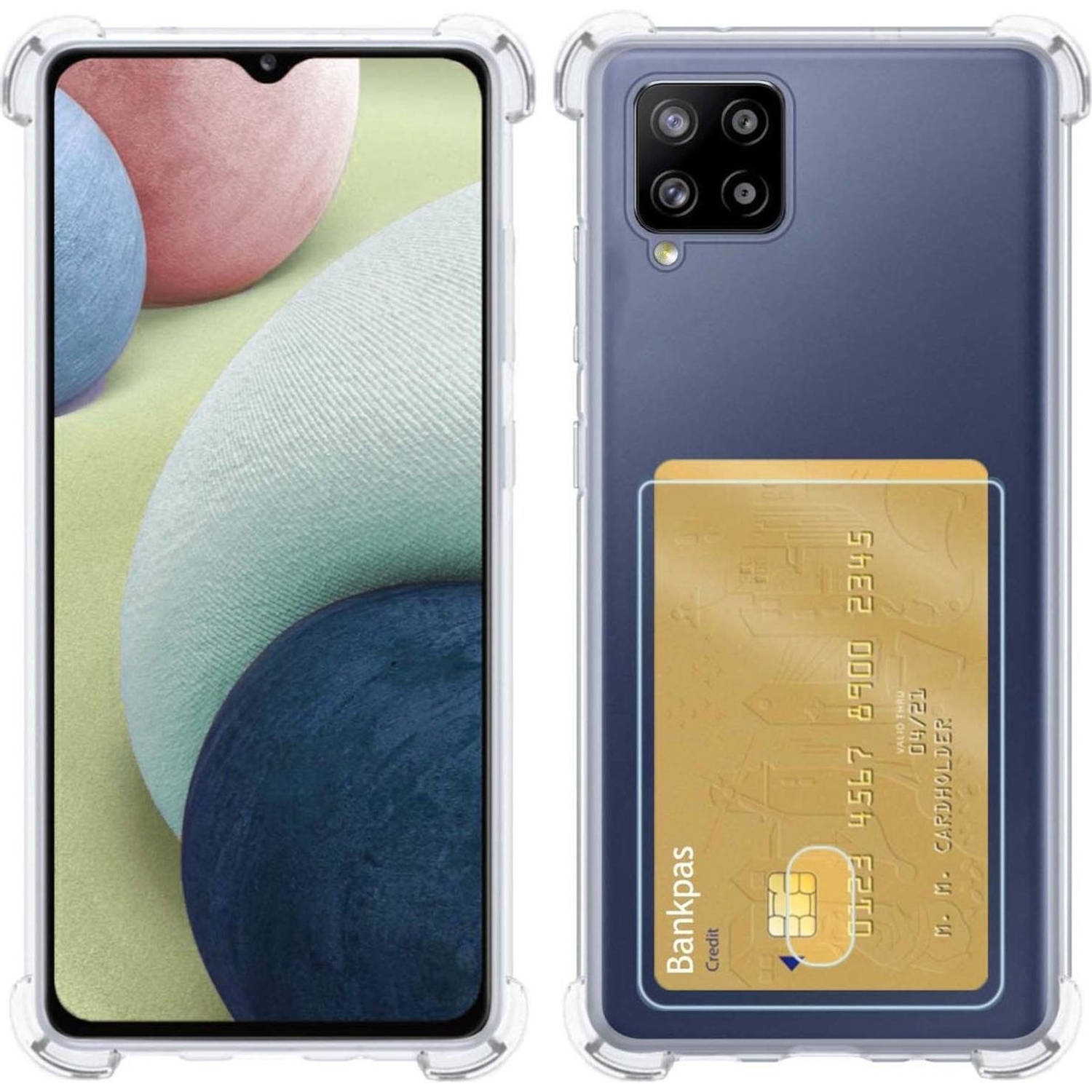 Basey Samsung A42 Hoesje Met Pasjeshouder Card Case Shock Hoes Transparant