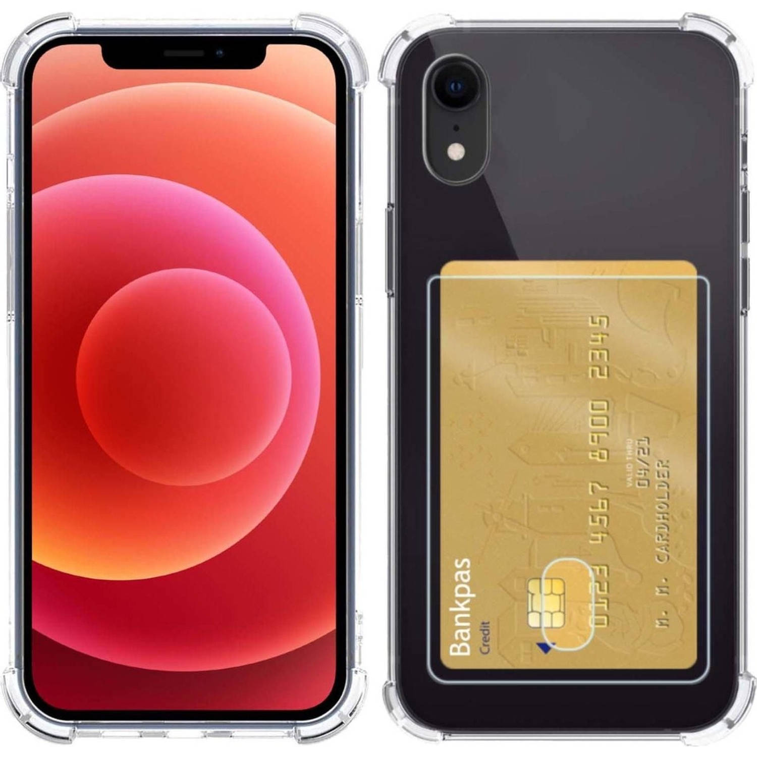 Basey iPhone XR Hoesje Met Pasjeshouder Transparant Card Case Shock Hoes
