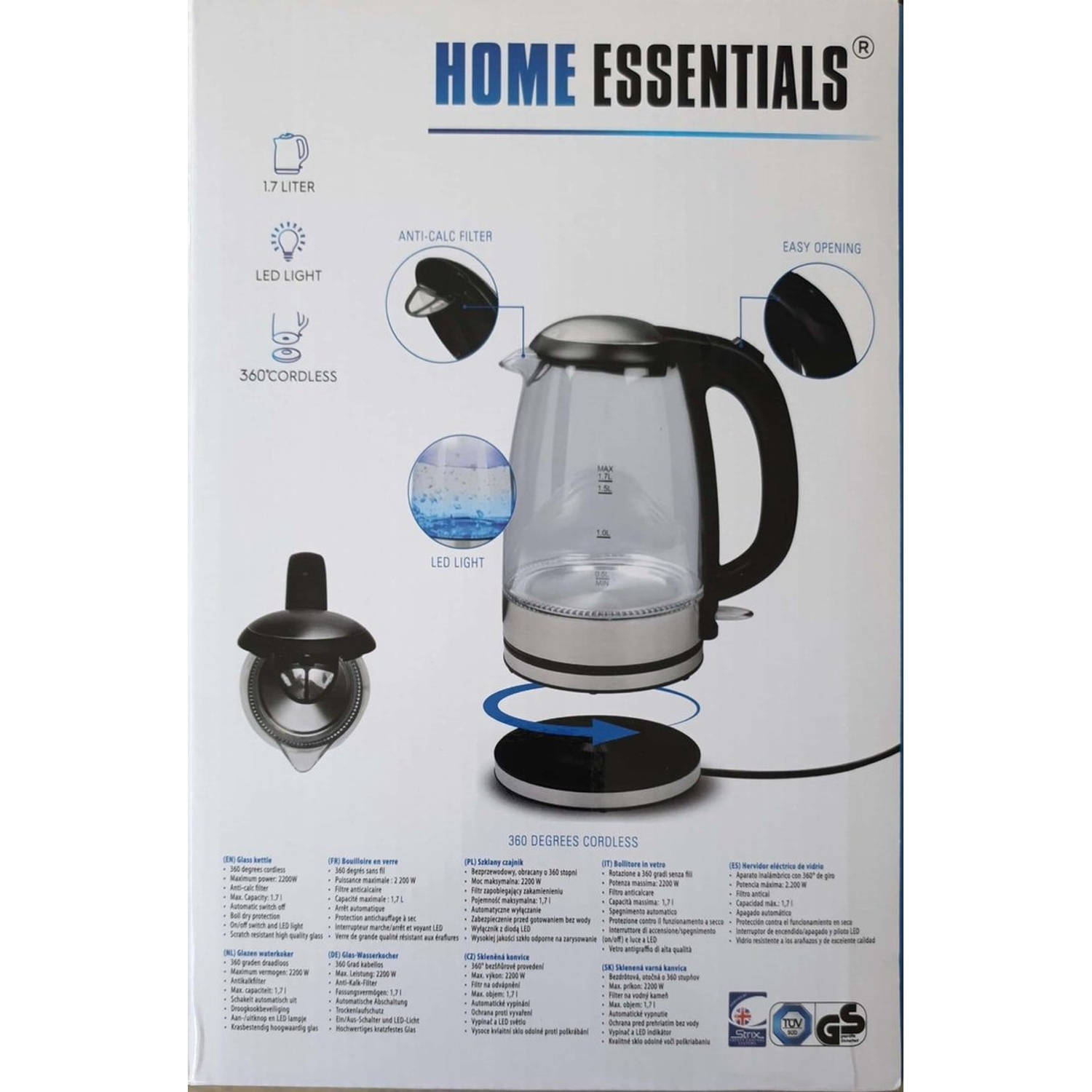Omgekeerd Monografie Lot Home Essentials Glazen Waterkoker 1,7L met LED Licht 2200W - Best Seller |  Blokker