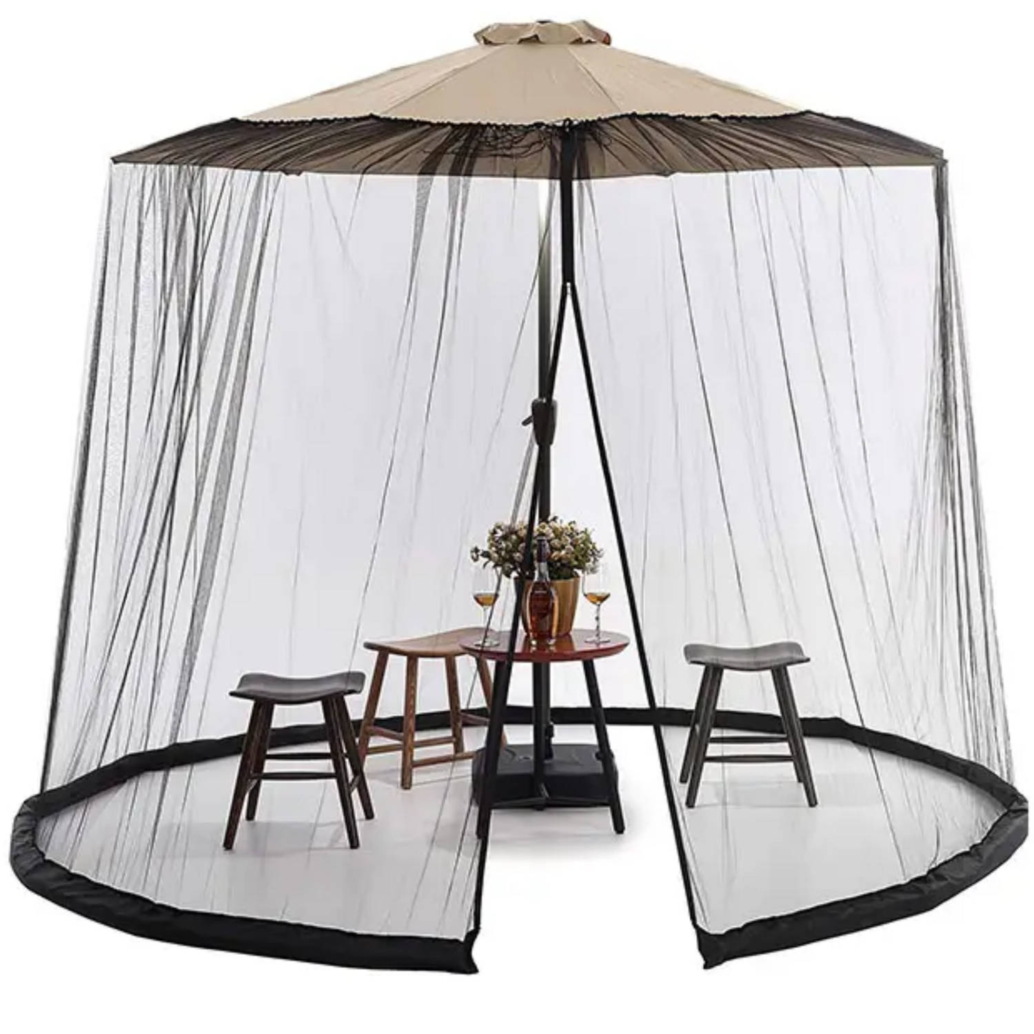 Muskietennet - Met verzwaarde rand - Parasol - Muggennet - Parasol klamboe - Muggen - Klamboe - Vliegengordijn voor parasol - ø 3m x h 2.3 m