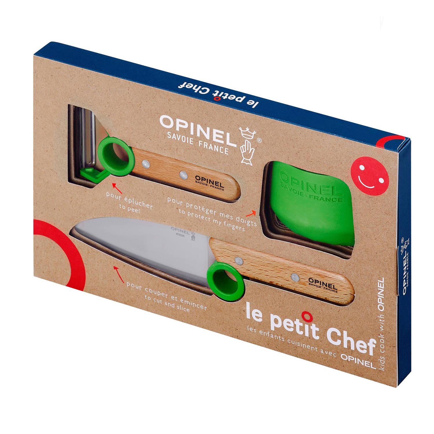 Opinel Le Petit Chef Kinderkeukensetje Rood 3-delig Koksmes, Vingerbeschermer En Dunschiller