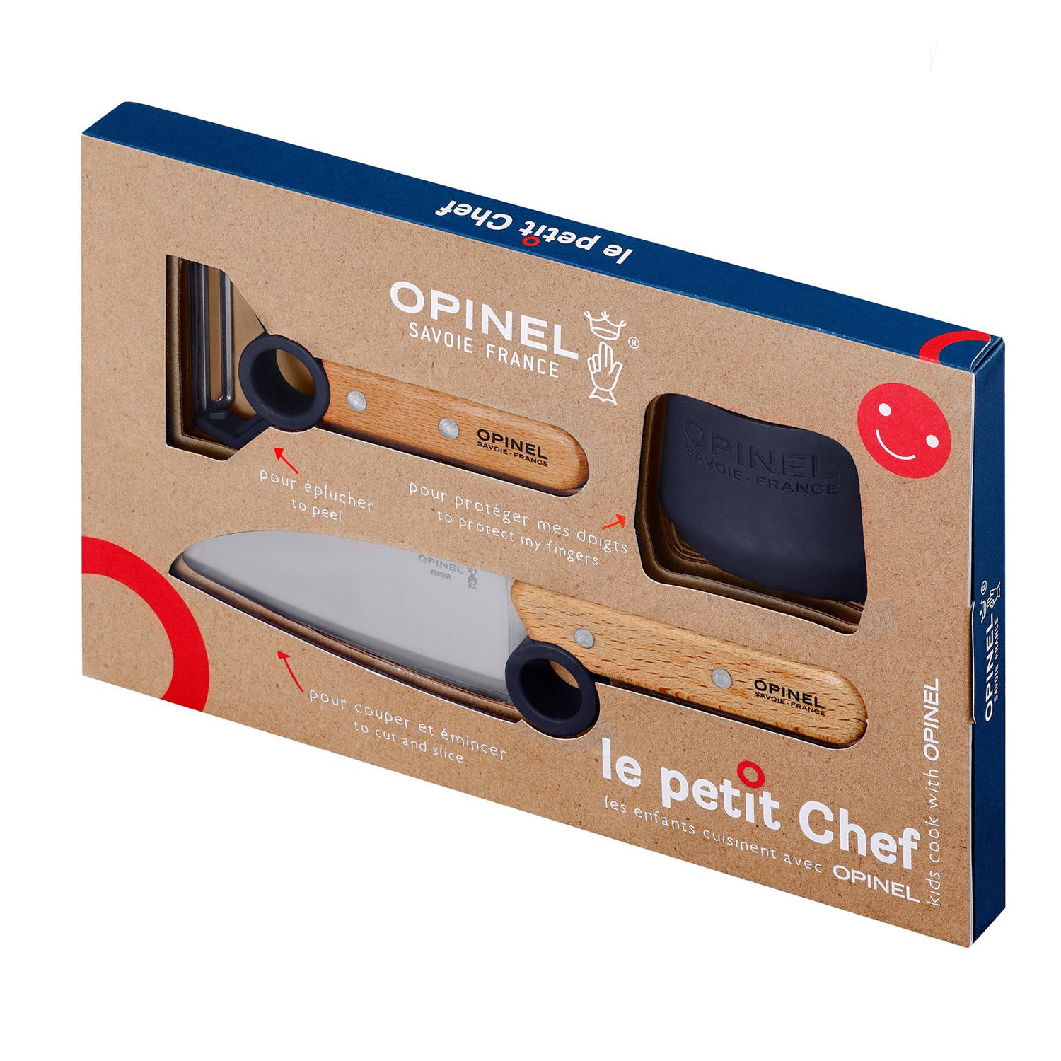 Opinel Le Petit Chef Kinderkeukensetje Rood 3-delig Koksmes, Vingerbeschermer En Dunschiller