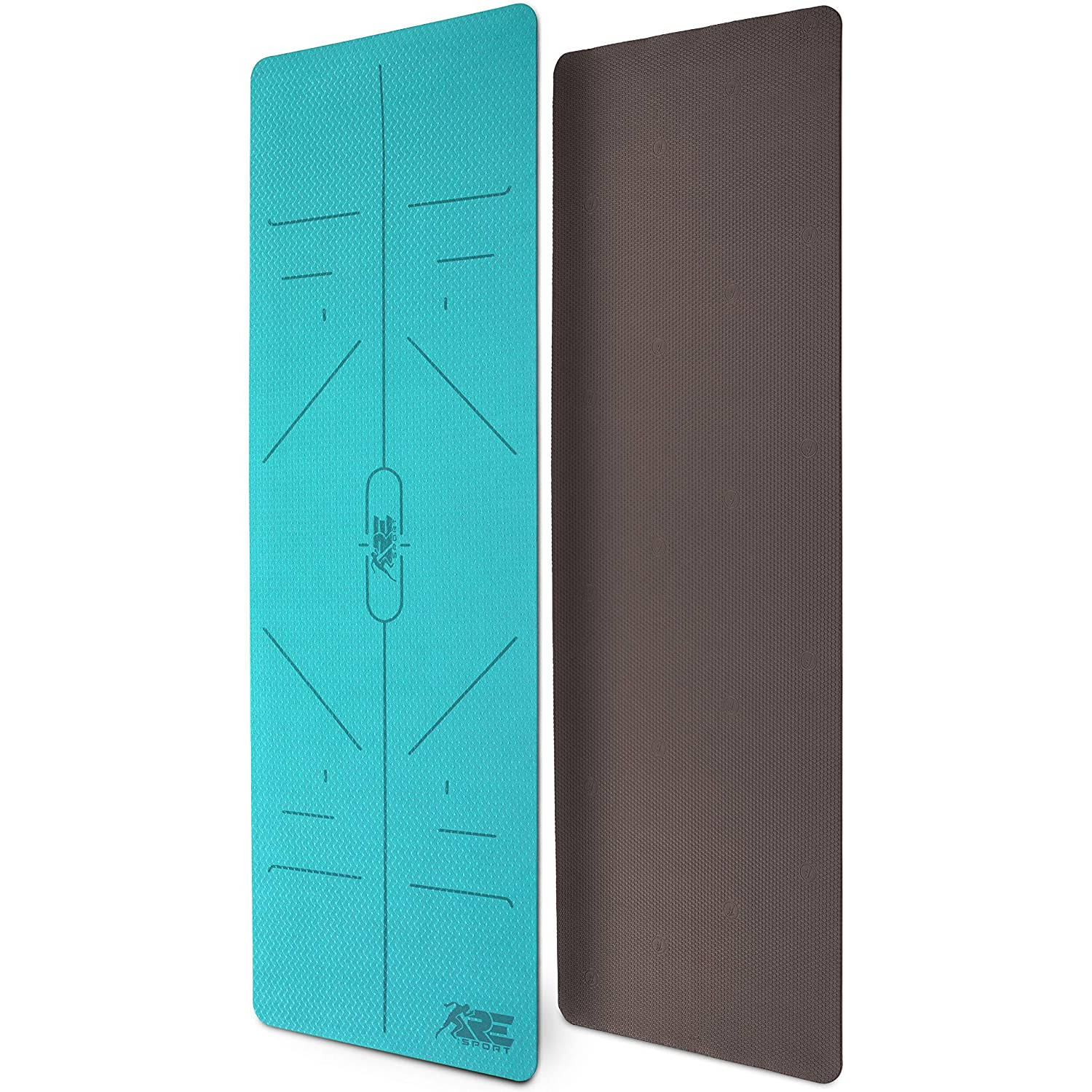 Yogamat, turquoise-coffee, 183 x 61 x 0,6 cm, fitnessmat, gymmat, gymnastiekmat, logo