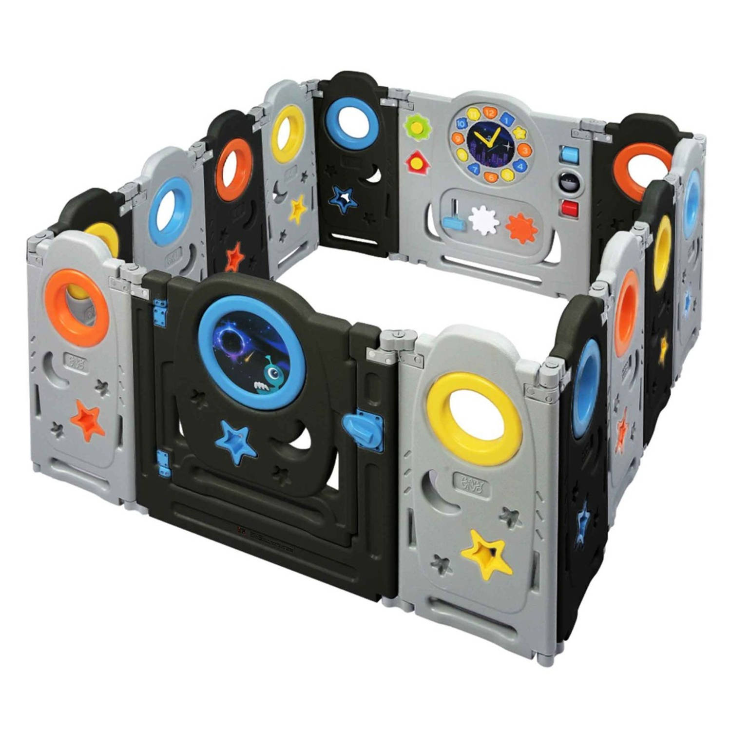 Baby Vivo Box Neo Zwart- Grondbox Speelbox- Playpen-kruipbox- Kunststof 12 Elementen Met Zuignappen