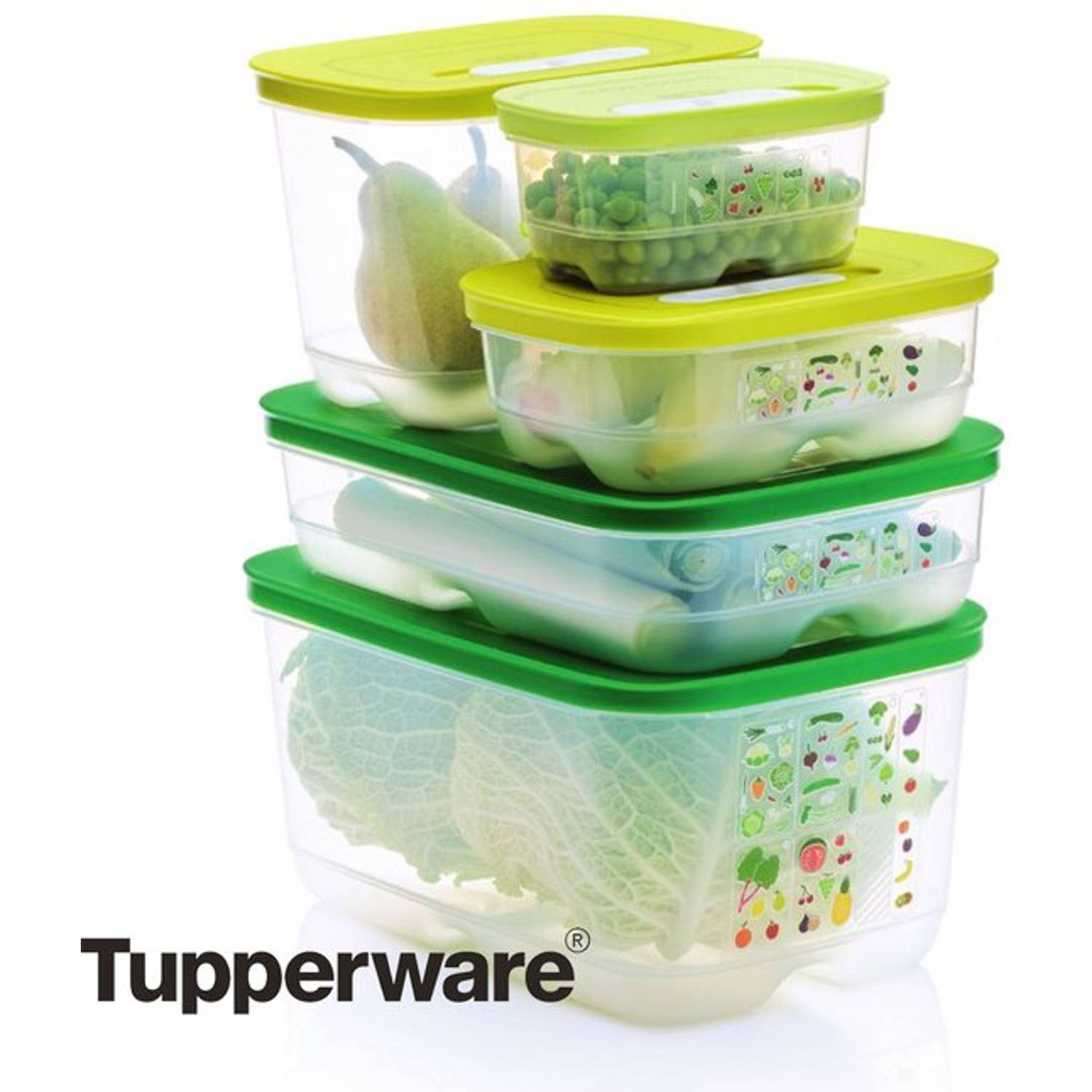 Tupperware FridgeSmart - 3-delig - 4,4L Inhoud - Vershoudbakjes - Groen