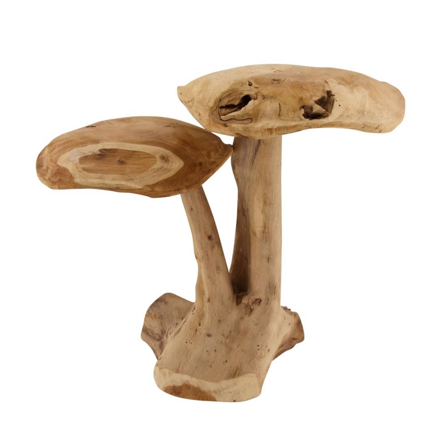 Dubbele paddenstoel teak hout 42x26x39cm