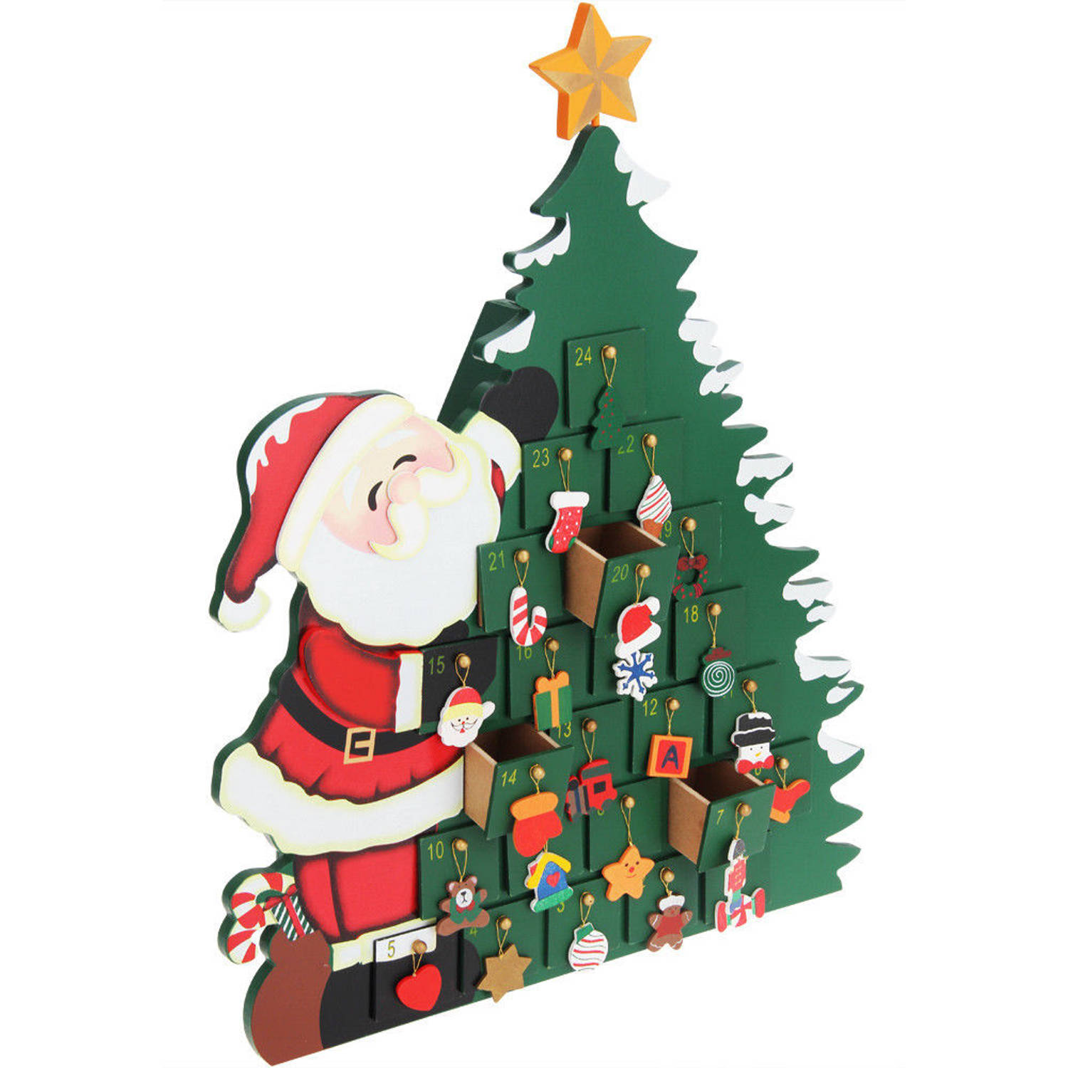 Adventskalender kerstman met kerstboom - inclusief lades - Kerstkalender - Kerstcadeau - Feestdagen - Kerst 2021