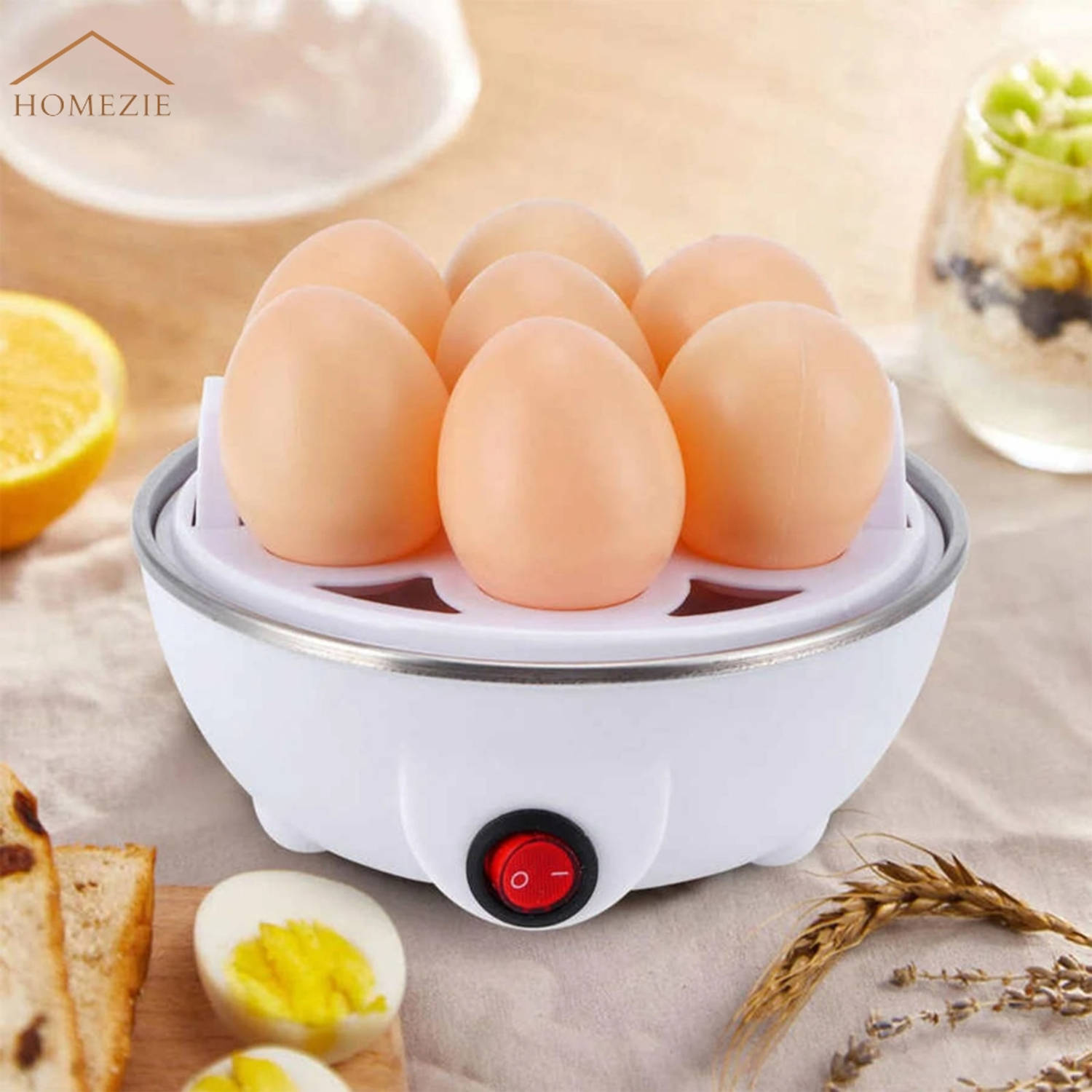 Homezie Eierkoker - Geschikt voor eieren - Inclusief maatbeker - Eierkoker elektrisch - Steamer - BPA vrij |